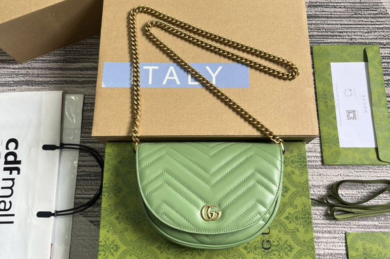 Gucci ‎746431 GG Marmont Matelasse Chain Mini Bag in Green matelassé chevron leather