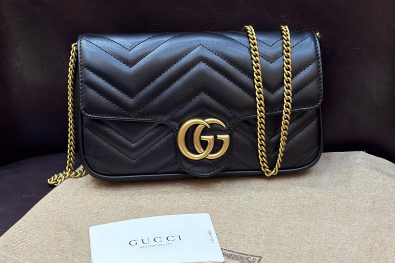 Gucci 751526 GG Marmont mini bag in Black matelasse chevron leather