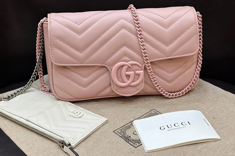 Gucci 751526 GG Marmont mini bag in pink matelasse chevron leather