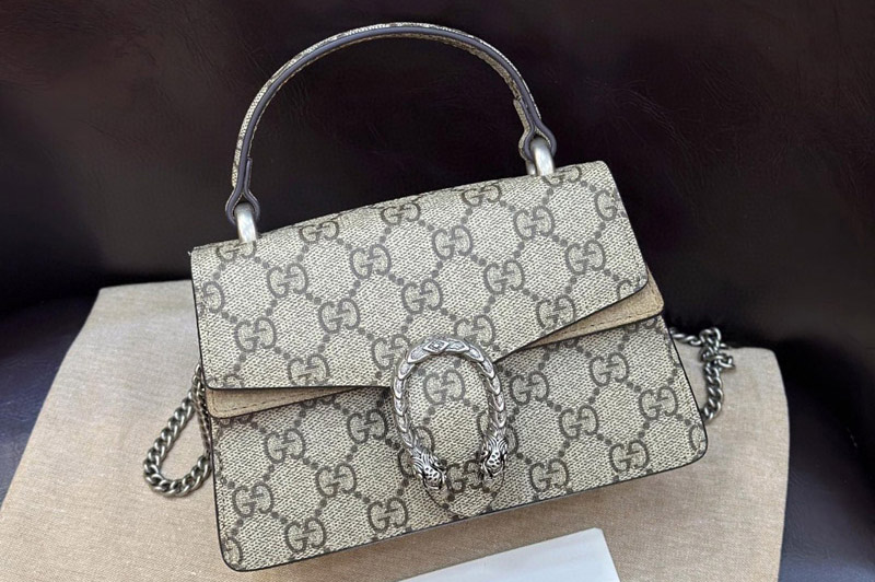 Gucci 752029 dionysus mini top handle bag in Beige and ebony GG Supreme canvas