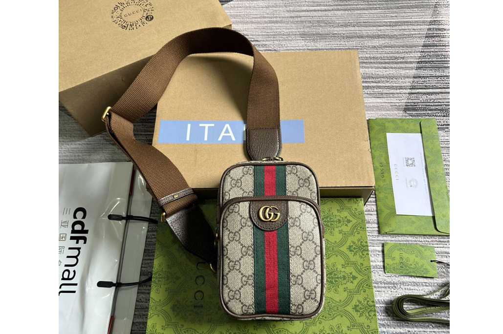 Gucci 752565 Ophidia GG Mini Bag in Beige and ebony GG Supreme canvas
