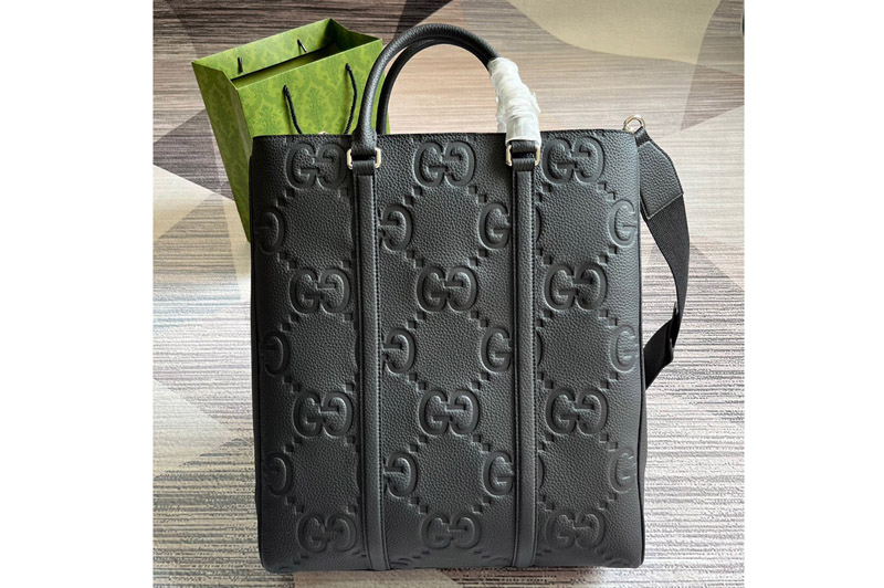 Gucci 760233 jumbo GG medium tote bag in Black jumbo GG leather