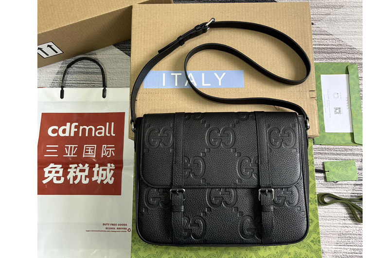 Gucci 760234 jumbo GG medium messenger bag in Black jumbo GG leather