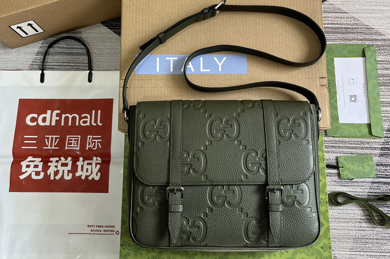 Gucci 760234 jumbo GG medium messenger bag in Dark green jumbo GG leather