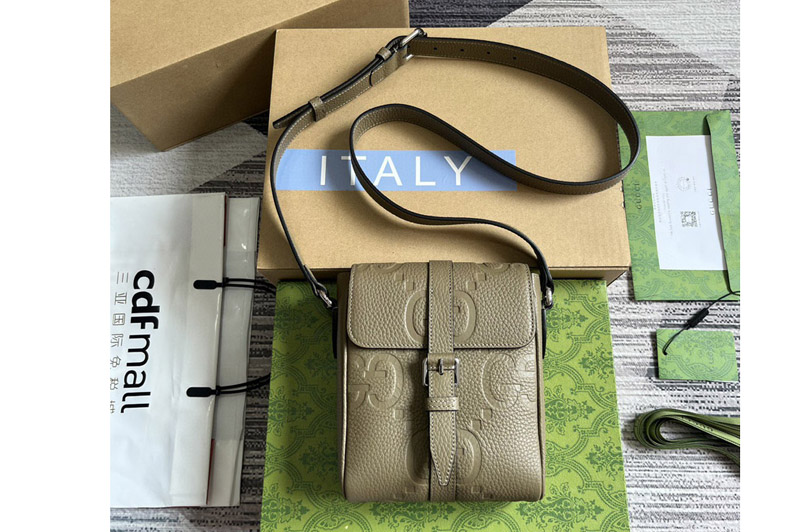 Gucci 760235 jumbo GG Small messenger bag in Gray jumbo GG leather