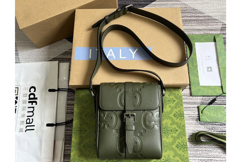Gucci 760235 jumbo GG Small messenger bag in Dark Green jumbo GG leather