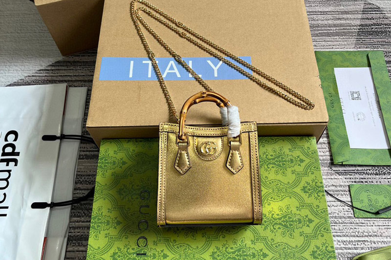 Gucci 760251 Gucci Diana mini bag in Metallic gold laminated leather