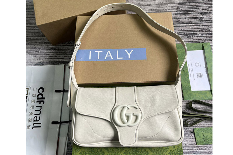Gucci 767226 aphrodite small shoulder bag in White soft leather
