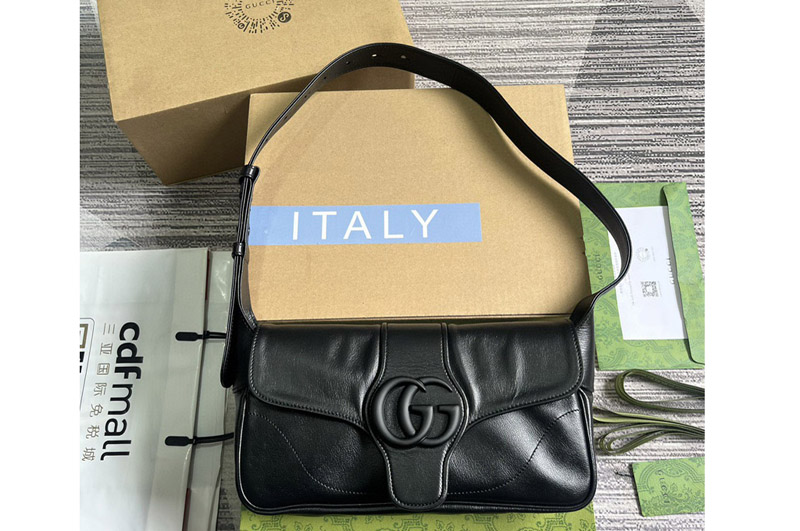 Gucci 767226 aphrodite small shoulder bag in Black soft leather