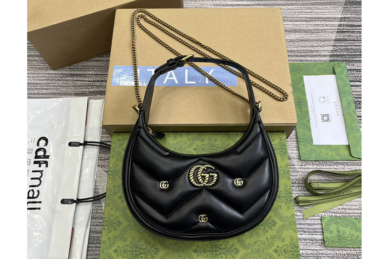 Gucci 770983 GG Marmont half-moon-shaped mini bag in Black Leather