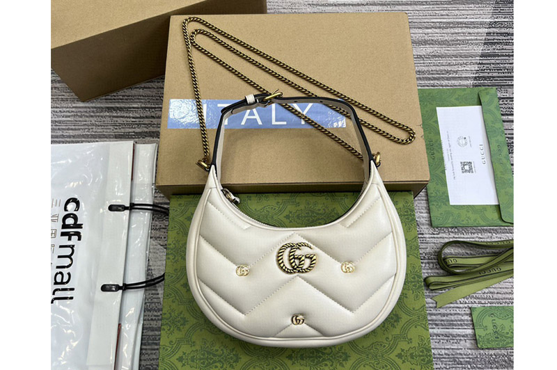 Gucci 770983 GG Marmont half-moon-shaped mini bag in White Leather