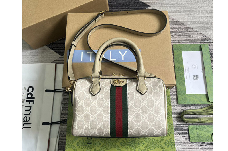 Gucci 772053 Ophidia-gg Mini top handle bag in Beige and white GG Supreme canvas