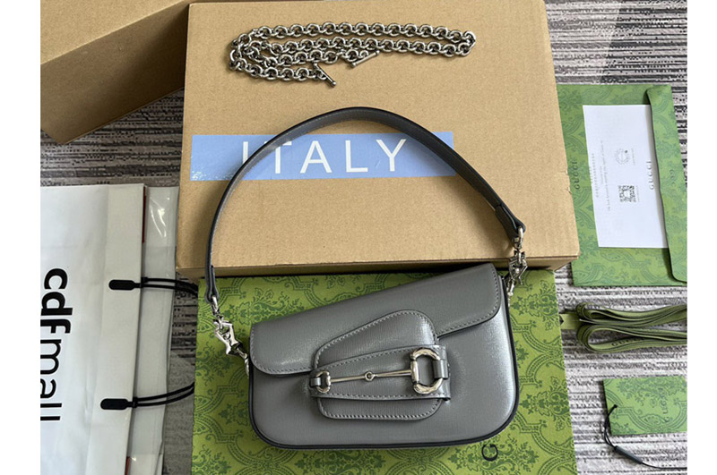 Gucci 774209 Gucci horsebit 1955 mini shoulder bag in Gray leather