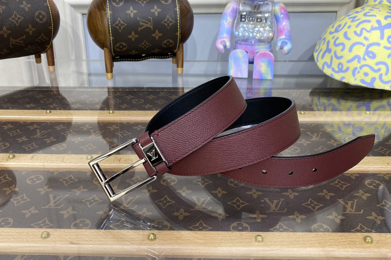 Louis Vuitton M0586S LV City Pin 35MM Belt in Acajou Brown Taïga leather