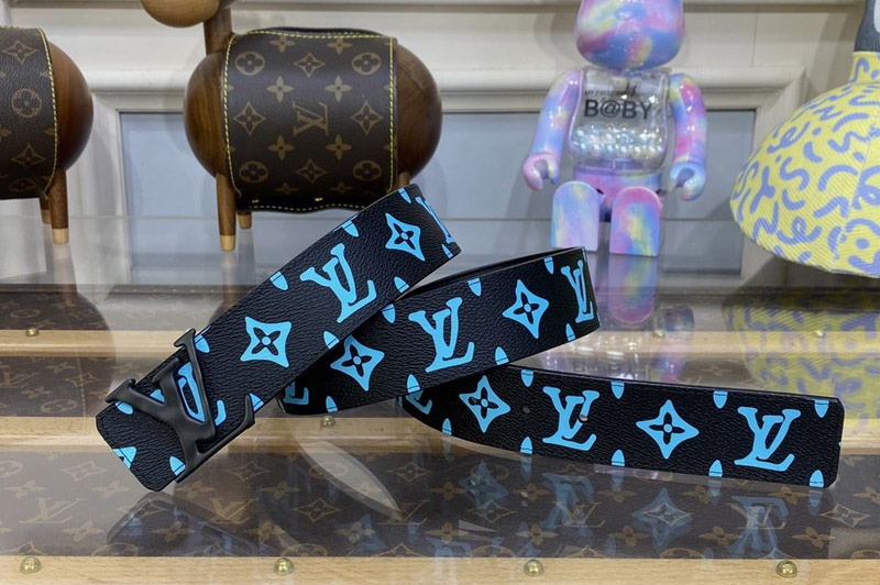 Louis Vuitton M0660U LV Shape 40MM Reversible Belt in Monogram Playground canvas and Black calf leather Black Buckle