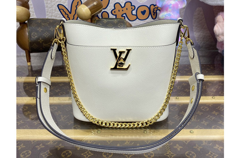 Louis Vuitton M24638 LV Lock and Walk bucket bag in White Grained calf leather