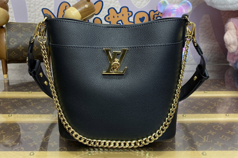 Louis Vuitton M24006 LV Lock and Walk bucket bag in Black Grained calf leather