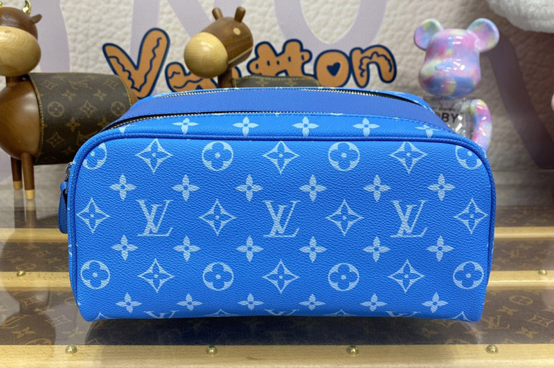 Louis Vuitton M31037 LV Dopp Kit Bag in Agave Blue Monogram coated canvas