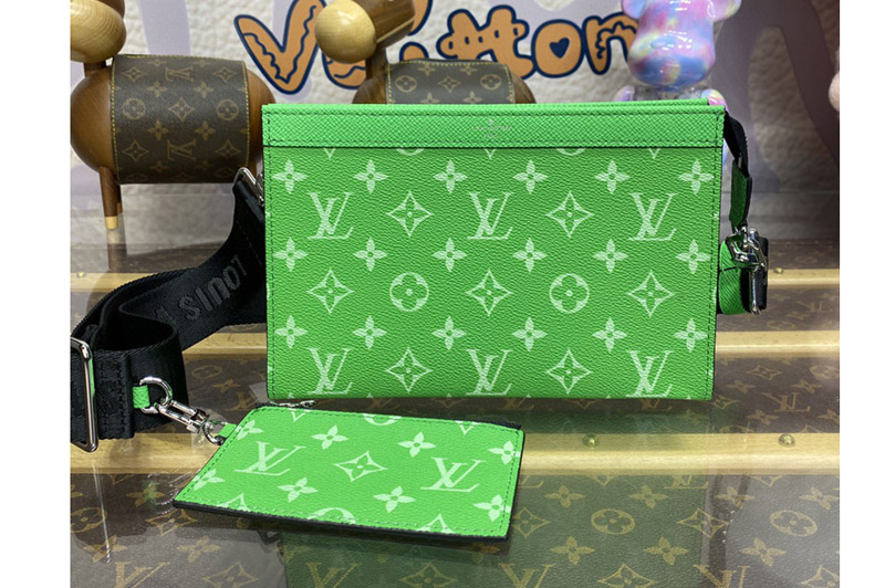 Louis Vuitton M83099 LV Gaston wearable wallet in Green Taiga cowhide leather and Monogram coated canvas