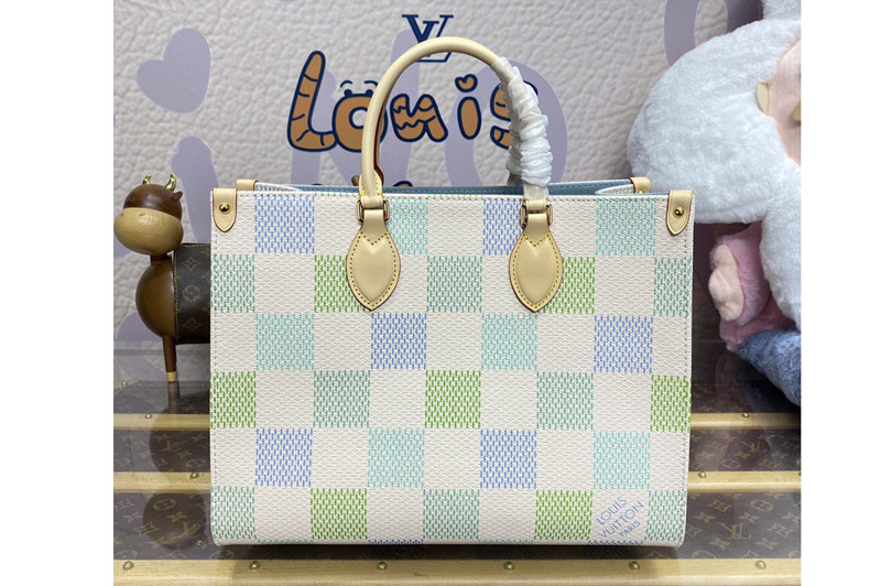 Louis Vuitton N40518 LV OnTheGo MM tote bag in Pistachio Damier Giant coated canvas