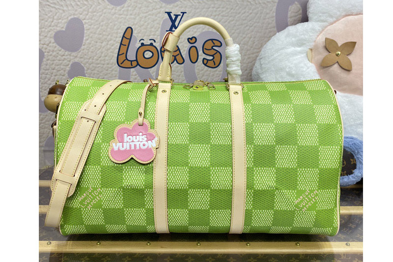Louis Vuitton N40667 LV Keepall Bandouliere 50 bag in Green Damier Golf coated canvas