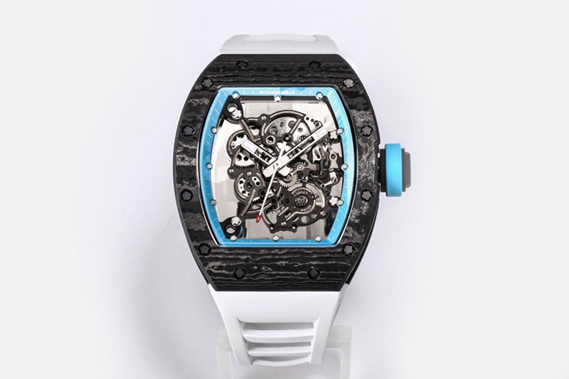Richard Mille RM055 NTPT BBR Best Edition Skeleton Blue Dial on White Rubber Strap Clone RMUL2