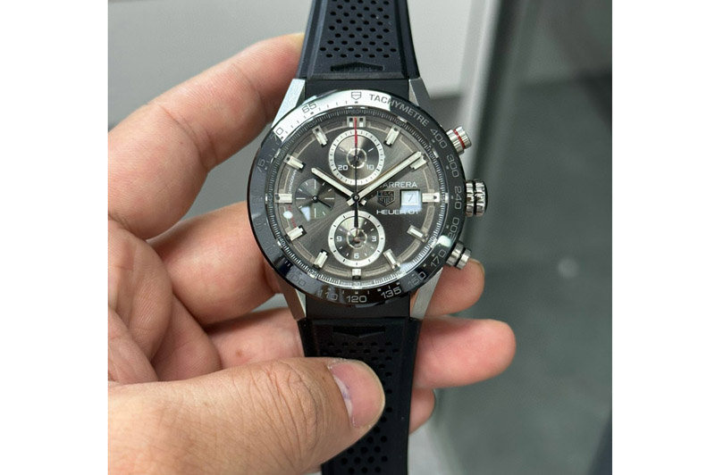 Tag Heuer Calibre Heuer 01 Chrono SS XF 1:1 Best Edition Gray Dial on Black Rubber Strap A1887
