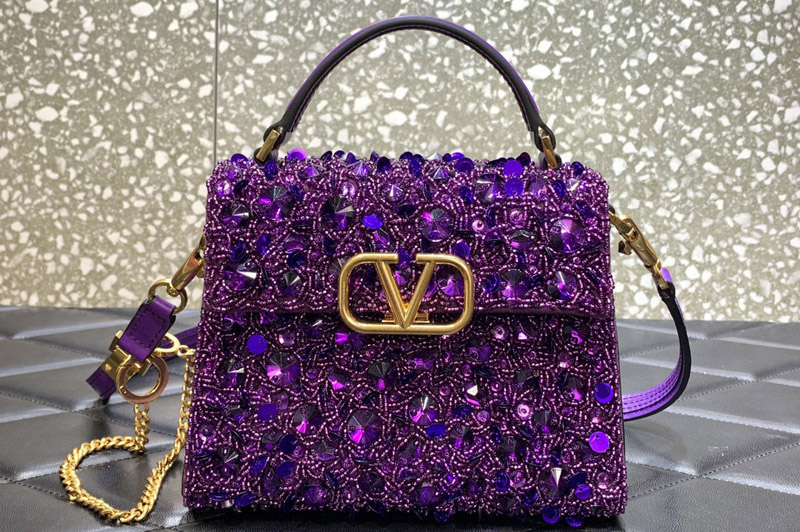 Valentino Garavani VSLING Mini handbag in Purple EMBROIDERY
