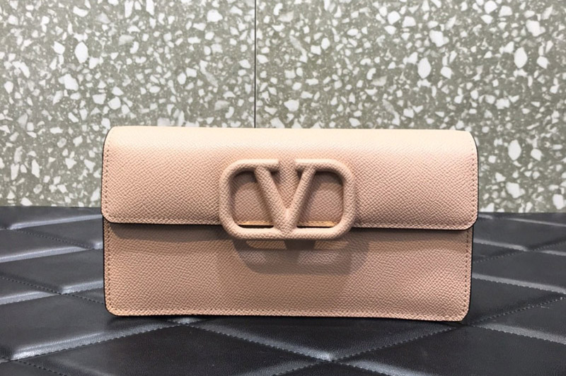 Valentino Garavani VLOGO textured-leather wallet in Pink Leather