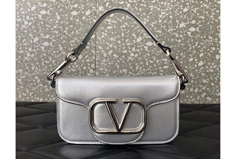 Valentino Garavani Loco small shoulder bag in Silver calfskin leather