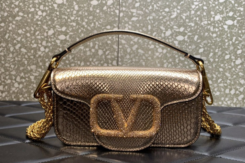 Valentino Garavani Loco small shoulder bag in Gold Snakeskin Leather