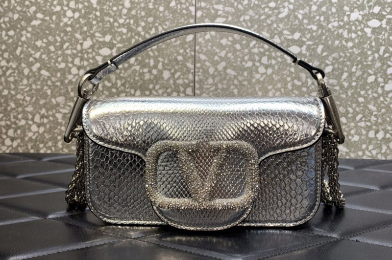 Valentino Garavani Loco small shoulder bag in Silver Snakeskin Leather