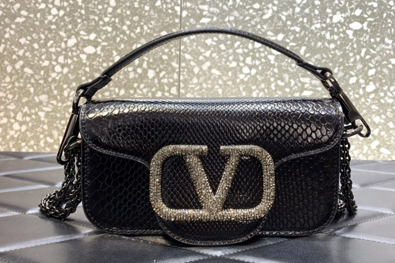 Valentino Garavani Loco small shoulder bag in Black Snakeskin Leather