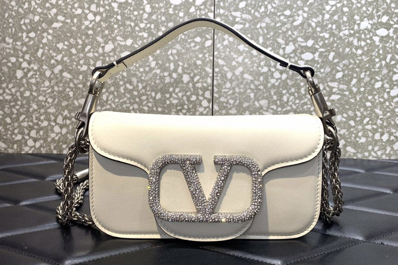 Valentino Garavani Mini Loco shoulder bag in White Leather