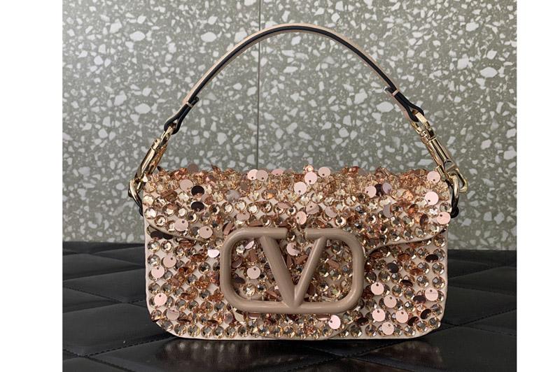Valentino Garavani Small Loco shoulder bag with crystals in Gold Leather