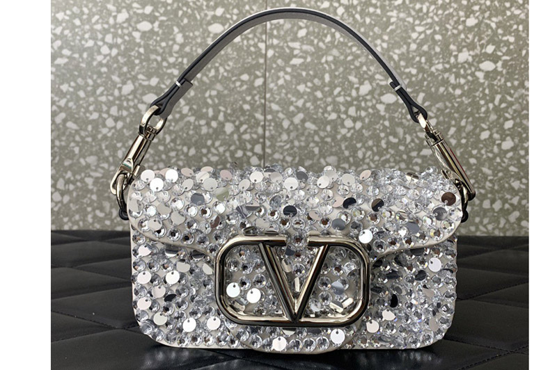 Valentino Garavani Small Loco shoulder bag with crystals in White Leather