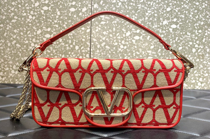 Valentino Garavani Loco Toile Iconographe shoulder bag in Beige/Red