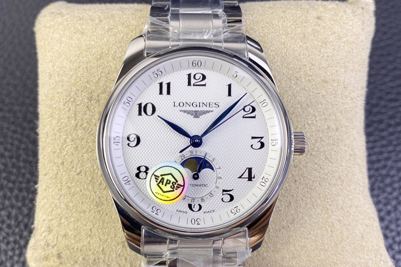 Longines Master Moonphase SS APSF 1:1 Best Edition White Numeral Dial on SS Bracelet AL899