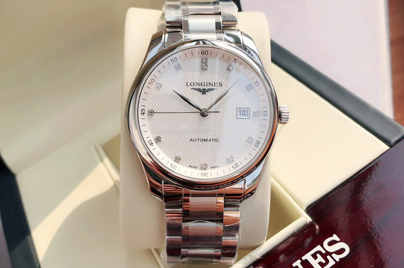 Longines Master Day Date SS 1:1 Best Edition White Textured Dial Diamond Marker on SS Bracelet SW200