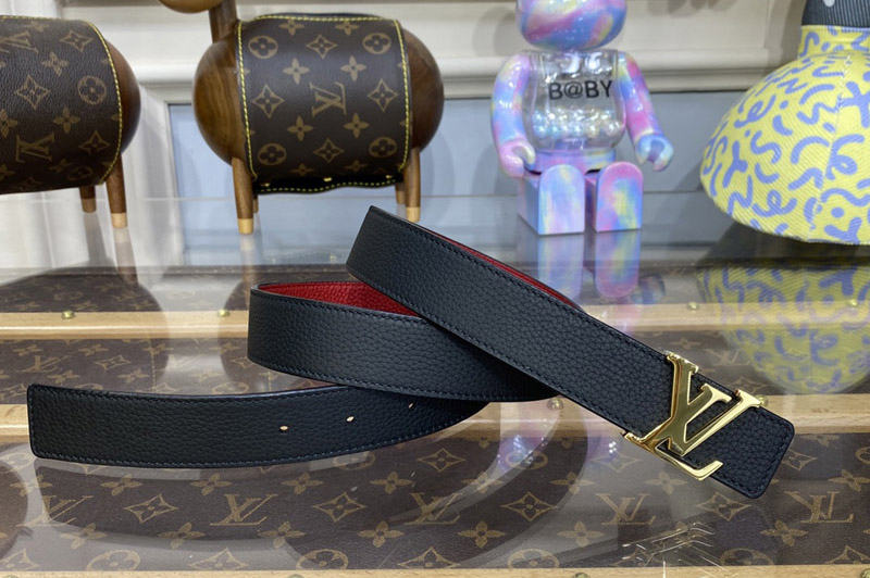 Louis Vuitton M0652W LV Initiales 30mm Reversible Belt in Black/Bordeaux Red Leather Gold Buckle