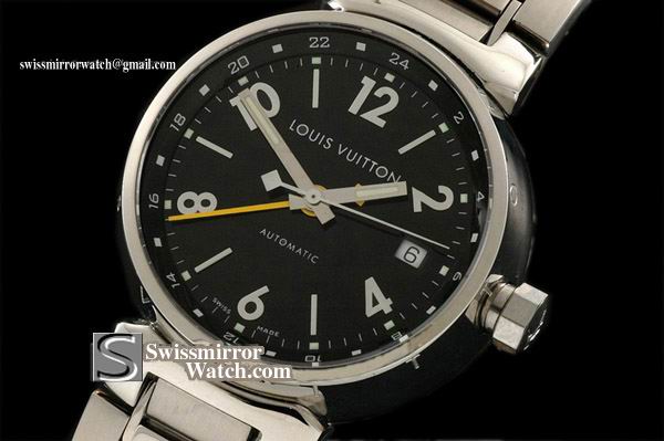 Louis Vuitton Tambour GMT Men SS Black Swiss Eta 2836-2 Replica Watches