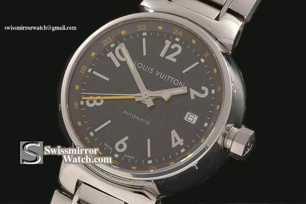 Louis Vuitton Tambour GMT Men SS Brown Swiss Eta 2836-2 Replica Watches