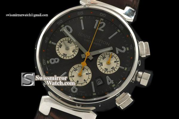 Louis Vuitton Tambour Chronograph SS/LE Black Asia 7750 28800 bph Replica Watches