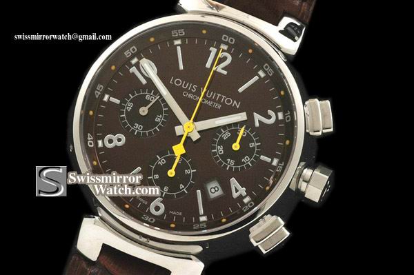 Louis Vuitton Tambour Chronograph SS/LE Brown Asia 7750 Replica Watches