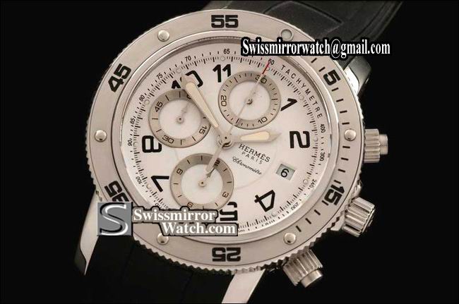 Hermes 2008 Clipper Chronograph SS/RU White A-7750 28800bph Replica Watches