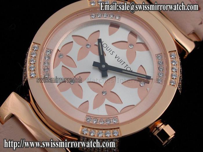 Louis Vuitton Tambour Forever Rose Gold White Dial Replica Watches