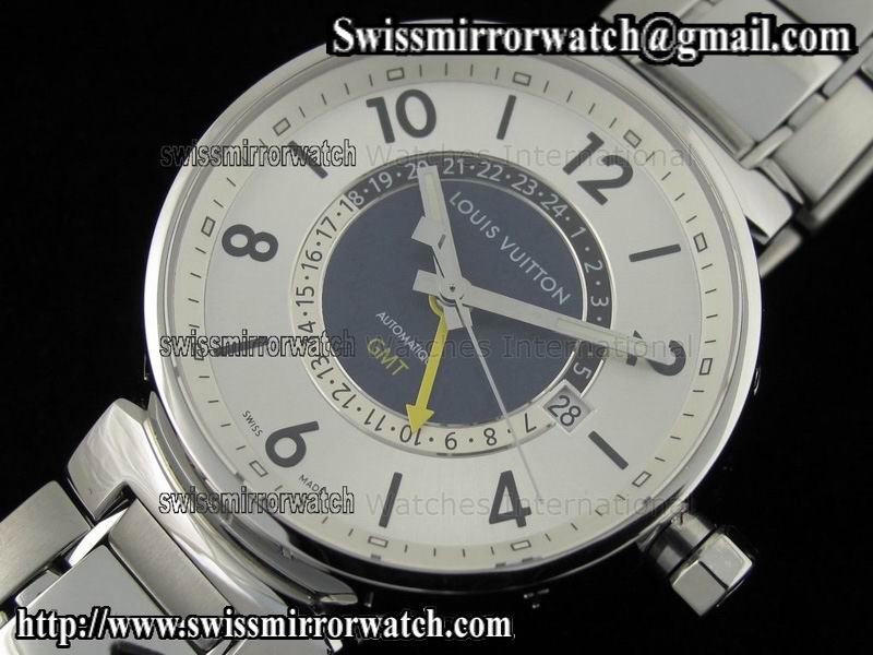 Louis vuitton Tambour GMT Ladies SS White Dial on Bracelet Replica Watches