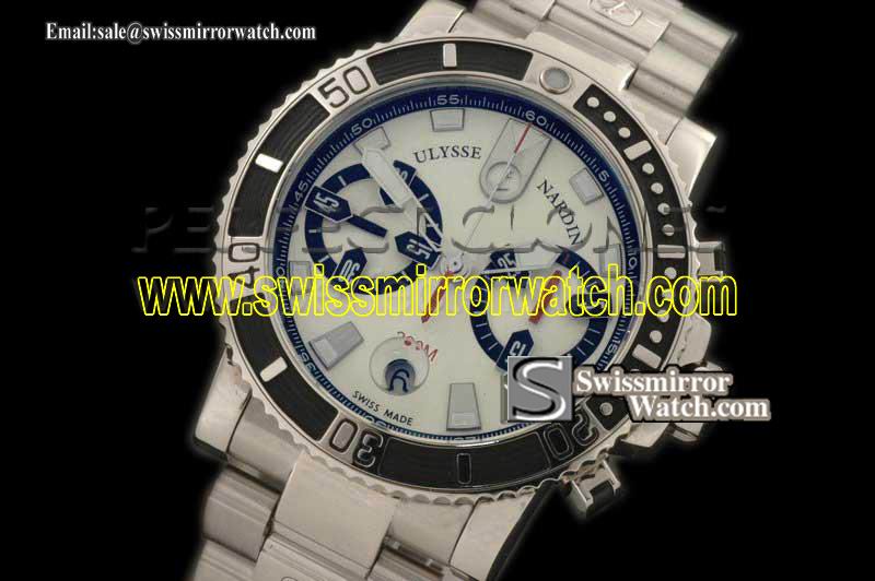 Ulysse Nardin Maxi Marine Chrono Blk SS/SS Wht A-7750 Replica Watches