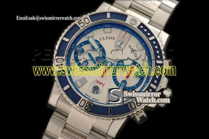 Ulysse Nardin Maxi Marine Chrono Blue SS/SS Wht A-7750 Replica Watches