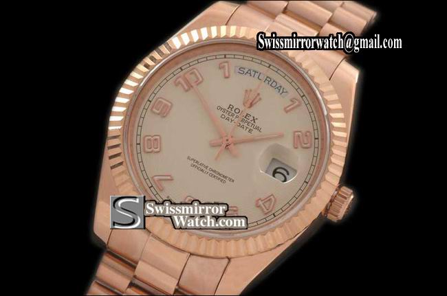 Rolex Day-Date 2 RG Pres Fluted Cream/Numeral Dial Swiss Eta 2836-2 Replica Watches
